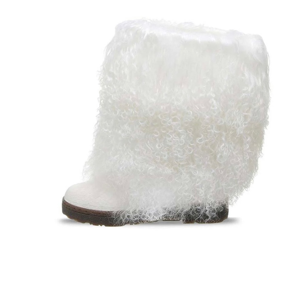 White Mongolian fur & sheepskin + wool boots